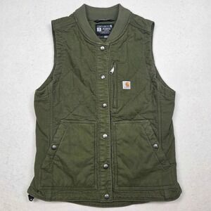 Carhartt Quilted Canvas Vest Womens S Green Rugged Flex Relaxed Fit OV4423-W